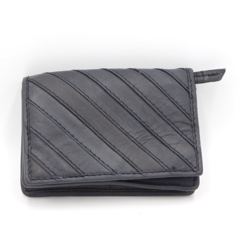 margot New York Black Leather Chevron Cassius Small Change Purse Card Holder